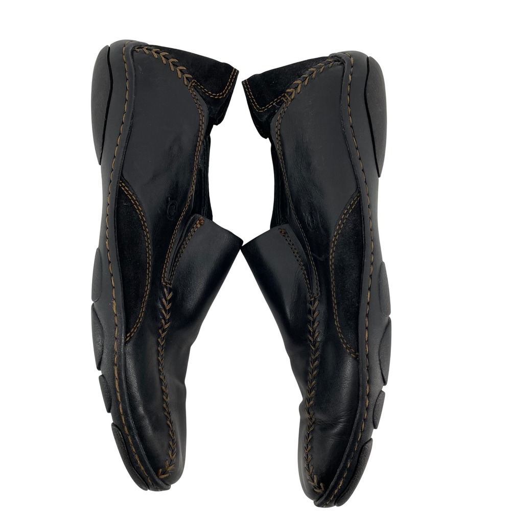 Born Mens Black Leather Slip On Loafers Whipstitch‎ M3291 Size 10.5
